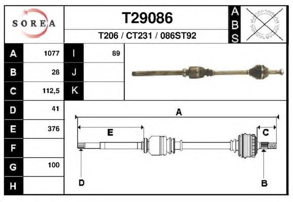 Árbol de transmisión delantero derecho T29086 EAI