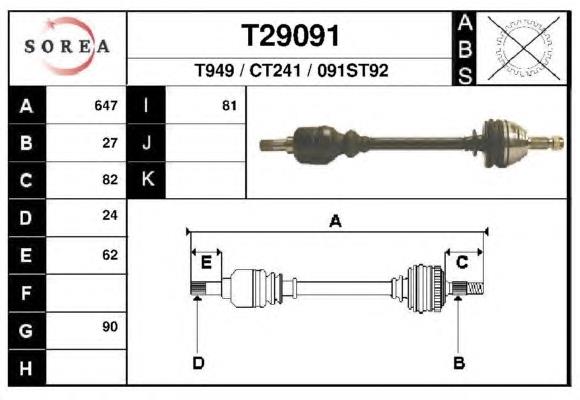 T29091 EAI árbol de transmisión delantero izquierdo