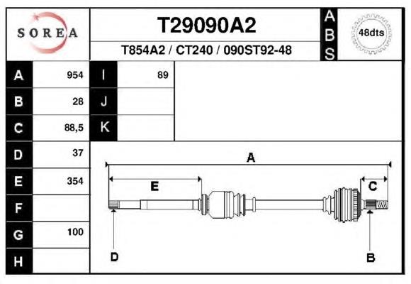 T29090A2 EAI árbol de transmisión delantero derecho