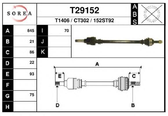 Árbol de transmisión delantero derecho T29152 EAI