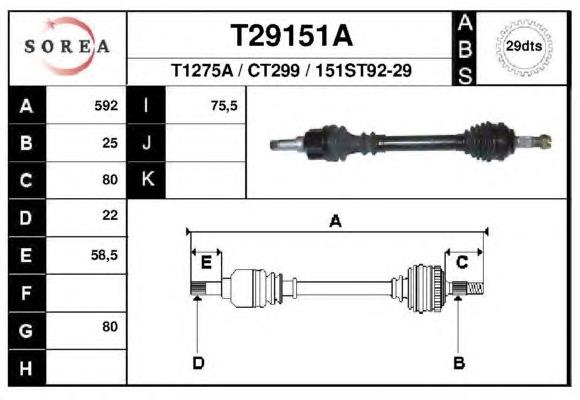 T29151A EAI árbol de transmisión delantero izquierdo