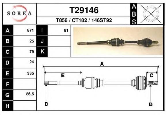 Árbol de transmisión delantero derecho T29146 EAI