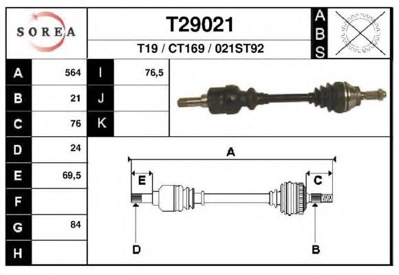 Árbol de transmisión delantero izquierdo T29021 EAI