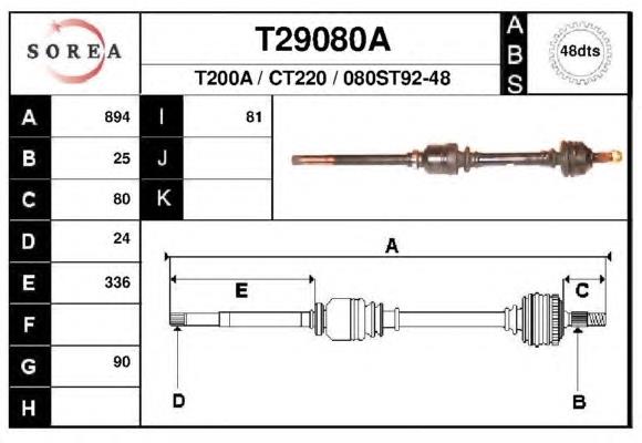 T29080A EAI árbol de transmisión delantero derecho