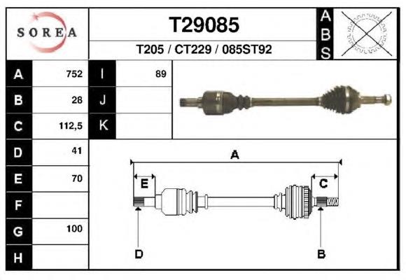 Árbol de transmisión delantero izquierdo T29085 EAI