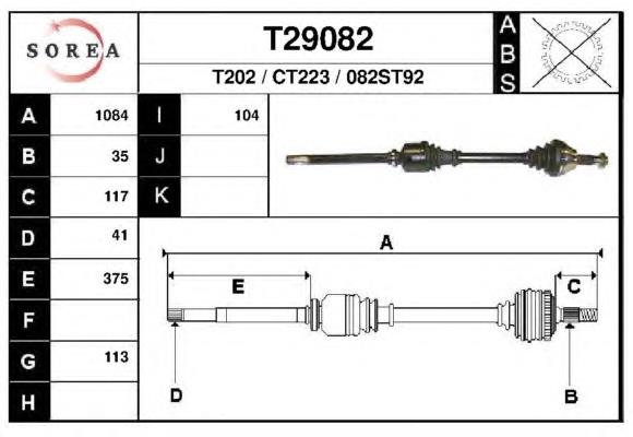 T29082 EAI árbol de transmisión delantero derecho