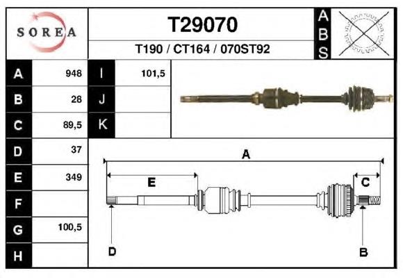 T29070 EAI árbol de transmisión delantero derecho