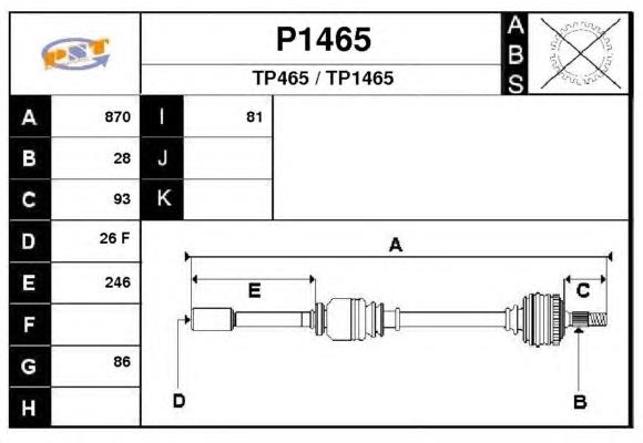 00003273GF Peugeot/Citroen árbol de transmisión delantero derecho