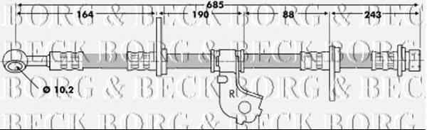 Tubo flexible de frenos delantero derecho BBH6698 Borg&beck