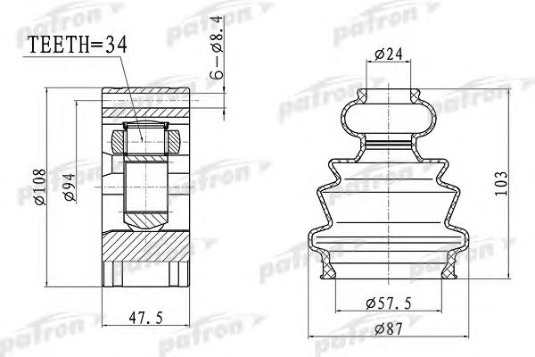 PCV4044 Patron árbol de transmisión delantero