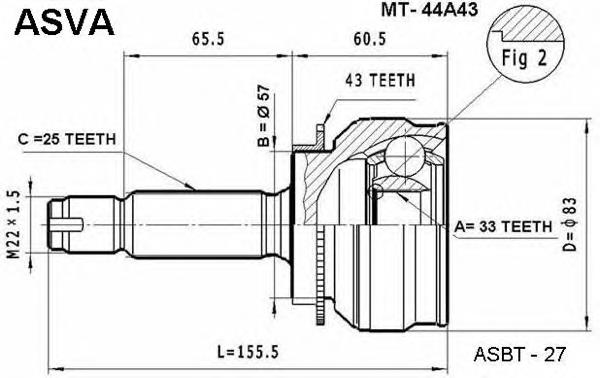 MT44A43 Asva junta homocinética exterior delantera