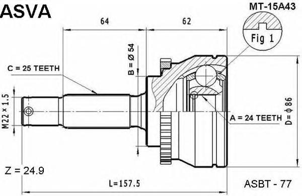 MT15A43 Asva junta homocinética exterior delantera