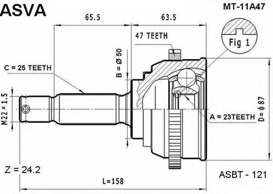 MT11A47 Asva junta homocinética exterior delantera