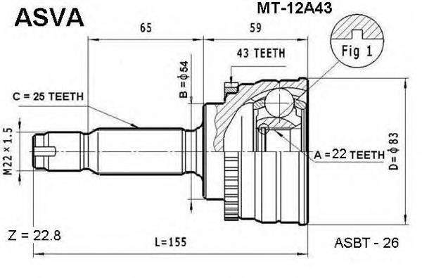 MT12A43 Asva junta homocinética exterior delantera