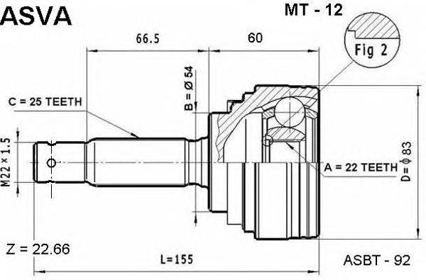 MT12 Asva junta homocinética exterior delantera