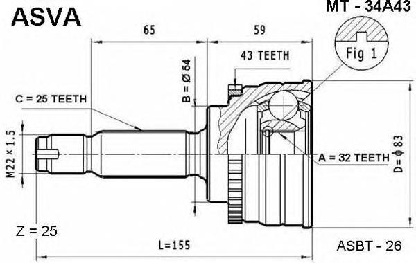 MT34A43 Asva junta homocinética exterior delantera