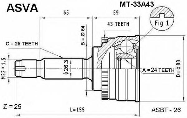 Junta homocinética exterior delantera MT33A43 Asva