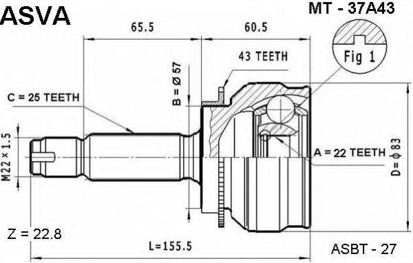 MT37A43 Asva junta homocinética exterior delantera