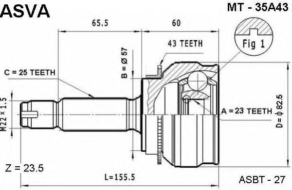 MT35A43 Asva junta homocinética exterior delantera