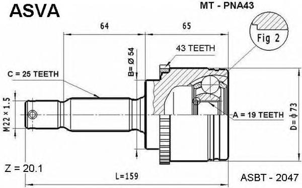 MTPNA43 Asva junta homocinética exterior delantera