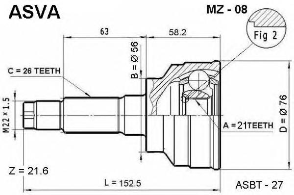 MZ08 Asva junta homocinética exterior delantera