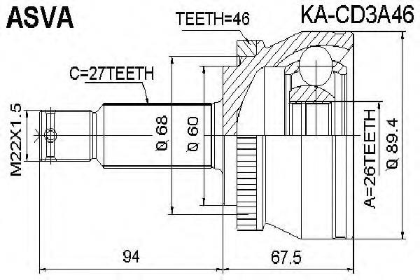 KACD3A46 Asva junta homocinética exterior delantera