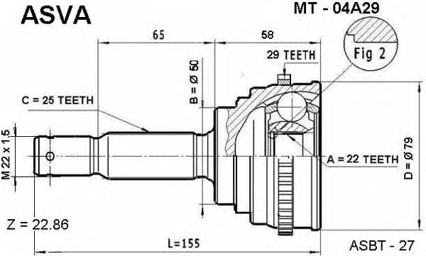 MT04A29 Asva junta homocinética exterior delantera