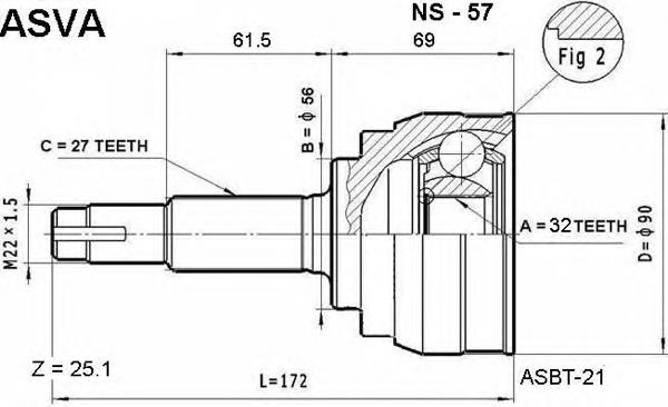 NS57 Asva junta homocinética exterior delantera