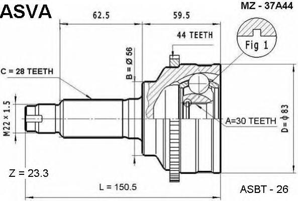 MZ37A44 Asva junta homocinética exterior delantera