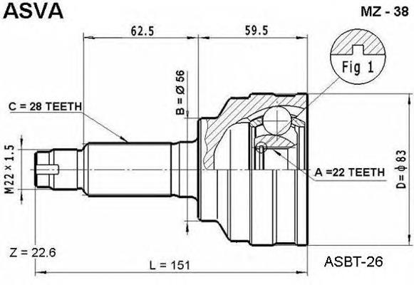 MZ38 Asva junta homocinética exterior delantera