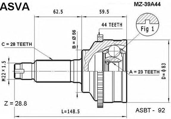 mz39a44 Asva junta homocinética exterior delantera