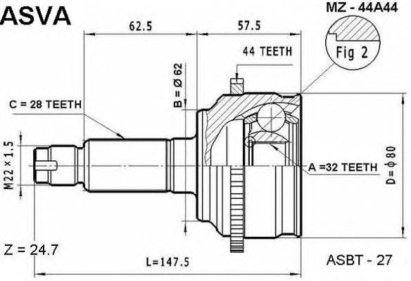 MZ44A44 Asva junta homocinética exterior delantera