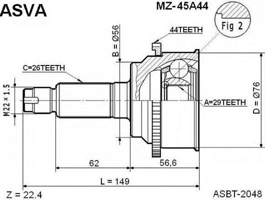 Junta homocinética exterior delantera MZ45A44 Asva