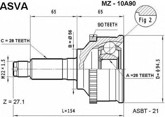 MZ10A90 Asva junta homocinética exterior delantera