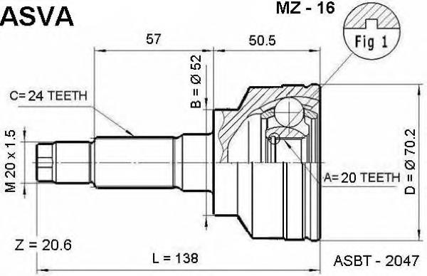 MZ16 Asva junta homocinética exterior delantera