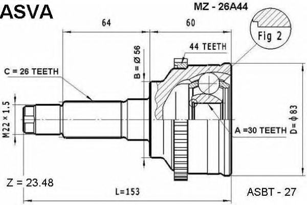 MZ26A44 Asva junta homocinética exterior delantera