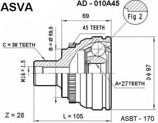 AD010A45 Asva junta homocinética exterior delantera