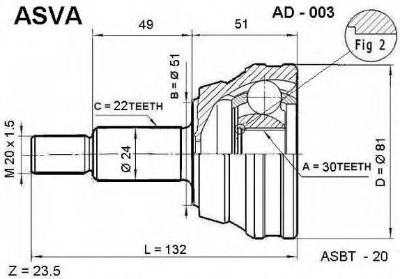 AD003 Asva junta homocinética exterior delantera