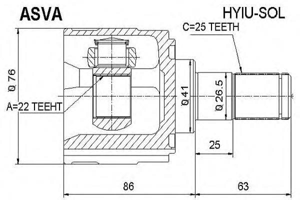 Junta homocinética interior delantera derecha 495352L001 Hyundai/Kia