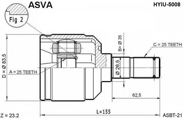 Junta homocinética interior delantera HYIU5008 Asva