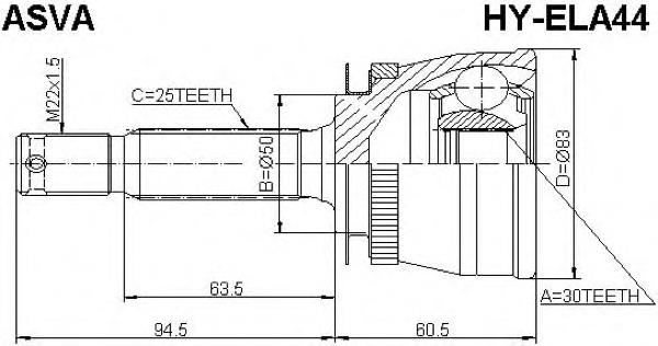 HYELA44 Asva junta homocinética exterior delantera