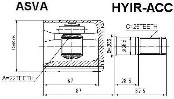 Junta homocinética interior delantera 4950525B00 Hyundai/Kia