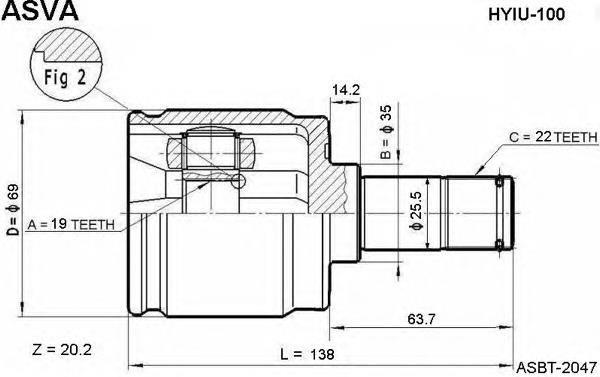 Junta homocinética interior delantera izquierda 4950502A00 Hyundai/Kia