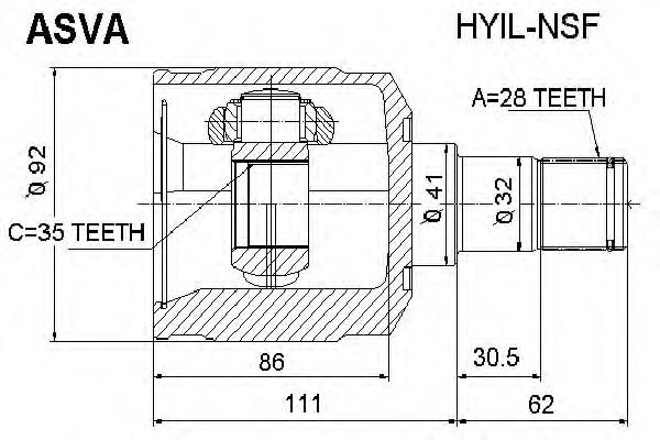 Junta homocinética interior delantera izquierda 495052BA10 Hyundai/Kia