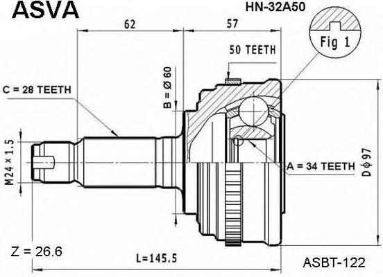 hn32a50 Asva junta homocinética exterior delantera