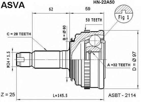 Junta homocinética exterior delantera 44014SV4950 Honda