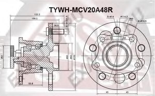 TYWHMCV20A48R Asva cubo de rueda trasero