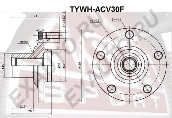 TYWHACV30F Asva cubo de rueda delantero