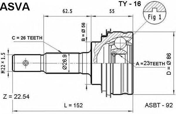 TY16 Asva junta homocinética exterior delantera