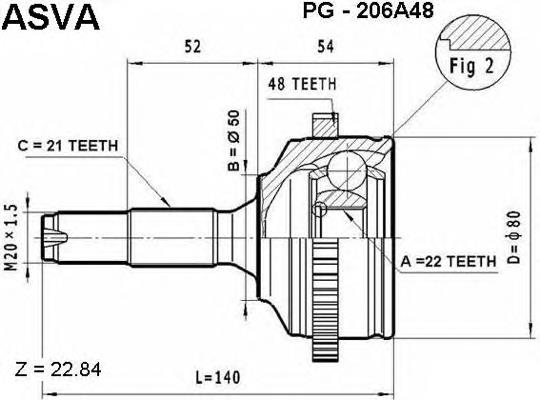 PG206A48 Asva junta homocinética exterior delantera